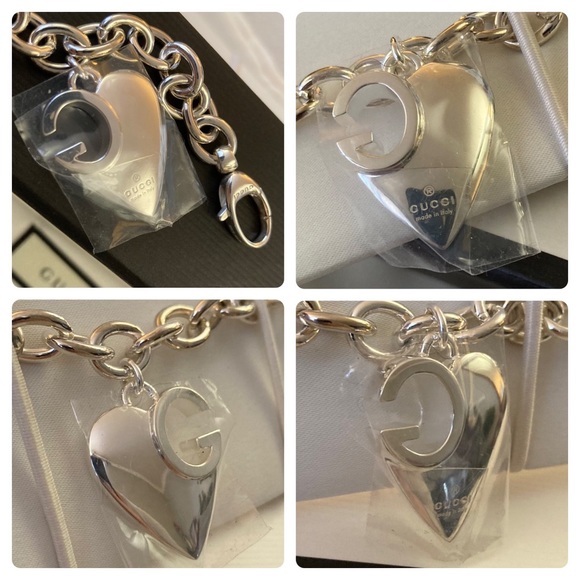 Gucci Sterling Silver Heart Cut-Out G Charm Logo Chain Bracelet 8” New Box $590 - Picture 10 of 15